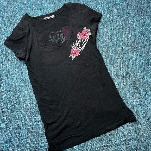 Metal Mulisha V-Neck Angel Wing Affliction Style Shirt Y2K - Picture 3 of 6